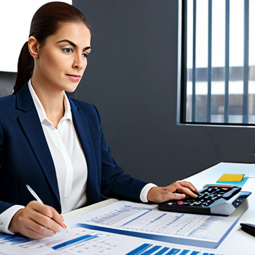 Home 26 **
A professional female real estate manager in a modern office setting, fully clothed in modest business attire, reviewing financial reports on a computer screen, with a calculator and documents on her desk, ensuring budget adherence and cost-effectiveness, safe for work, appropriate content, perfect anatomy, natural proportions, professional, high quality.
**