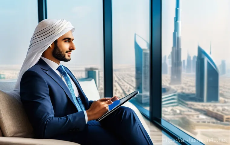 주택관리사와 정기 점검 프로세스 - **Prompt:** A serene and successful Arab investor, dressed in elegant business attire, sits comforta...