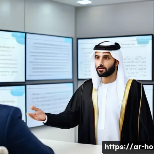 Home 15 주택관리사 면접에서 자주 묻는 질문 - A modern Middle Eastern real estate office scene with a professional Arabic property manager attenti...