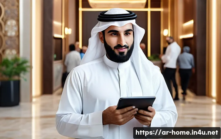 주택관리사로 일하며 얻은 교훈 - A professional Middle Eastern property manager engaging warmly with diverse Arab residents in a mode...