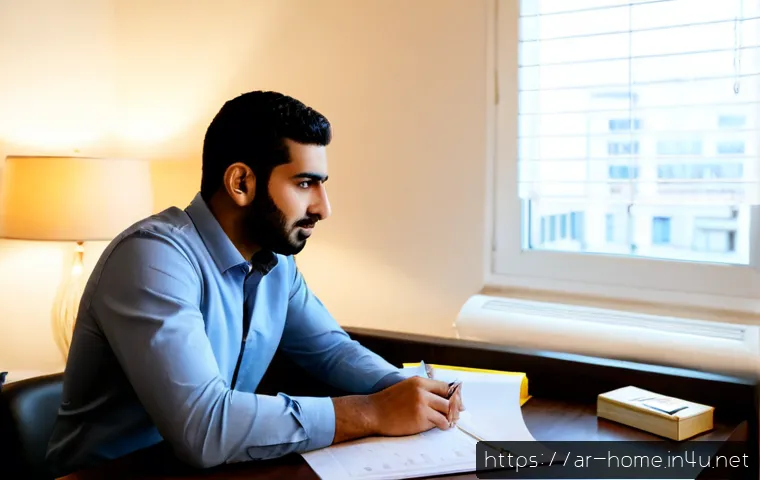 주택관리사 시험 합격 비결 - Photorealistic Arab man in his early thirties preparing for a property management certification exam...